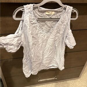 Cold Shoulder Striped Top - Light Blue